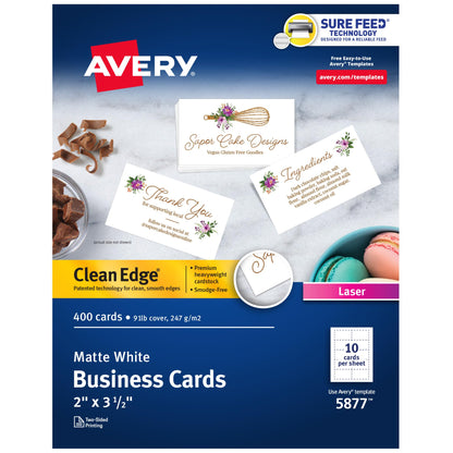 Avery Card Stock 5877, 2" x 3.5", 400 Count