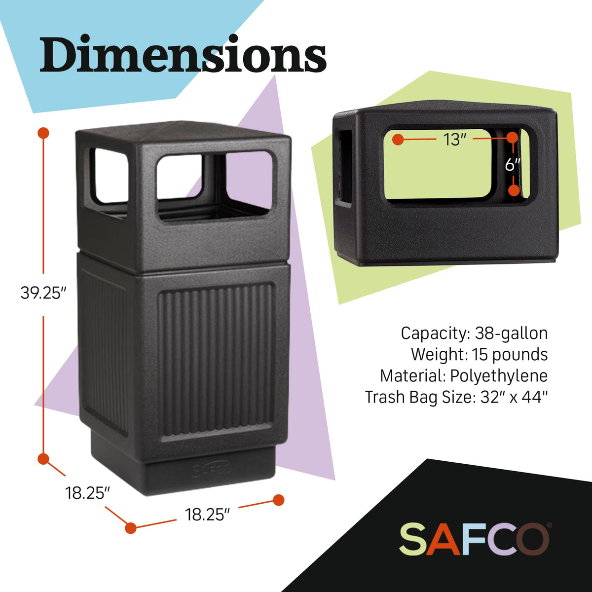 Safco Trash Can 9476BL, 38 Gallon Trash Can – view 2