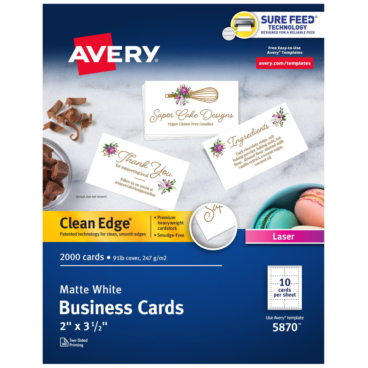 Avery Card Stock 5870, 2" x 3.5", 2000 Count