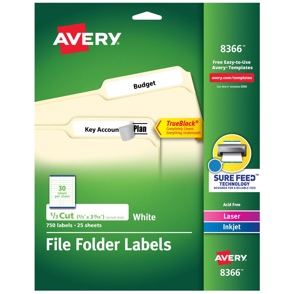 Avery Label 8366, 2/3 in. X 3-7/16 in., 750 Count