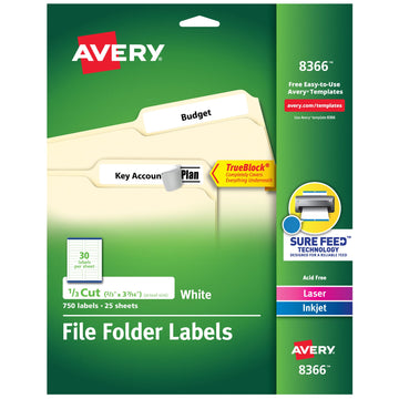 Avery Label 8366, 2/3 in. X 3-7/16 in., 750 Count
