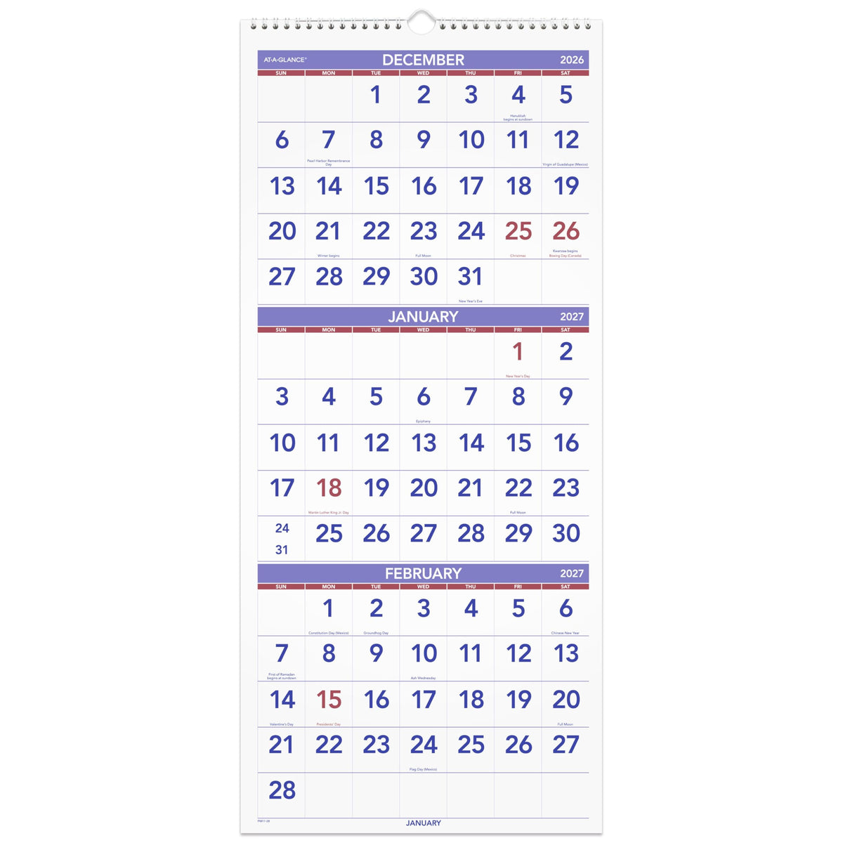 AT-A-GLANCE Calendar PM1128, 12"W x 27"H