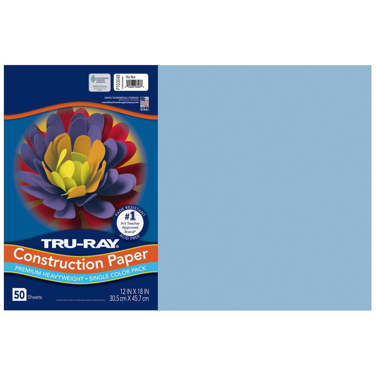 Tru-Ray Art Media Paper 103063, 12" x 18", 50 Count, Sky Blue