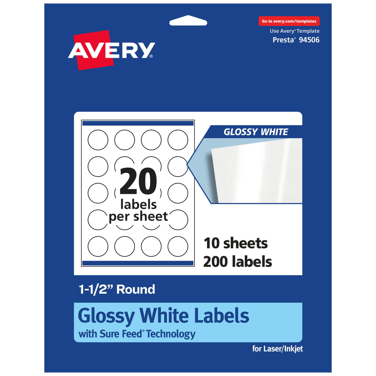 Avery Label 94506-WGP10, 1-1/2" Diameter, 200 Count