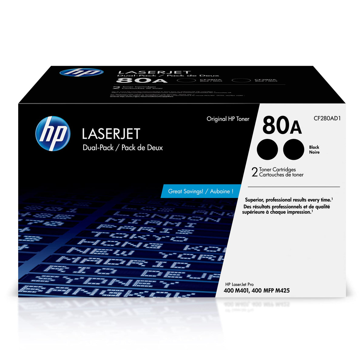 HP Laser Printer Toner CF280AD1, 2 Pack
