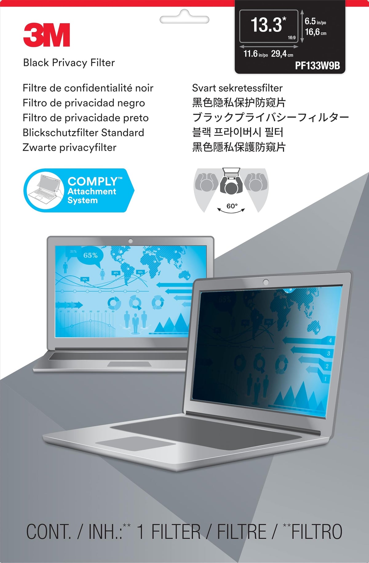 3M Screen Protector PF13.3W9, 13.3" Widescreen Laptop 16:9 – view 2