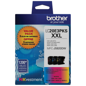 Brother Inkjet Printer Ink LC20E33PKS, 1200 pages, 3 Count