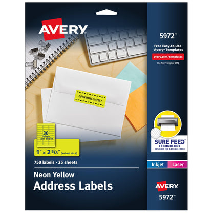Avery Label 5972, 1 in. x 2-5/8 in., 750 Count