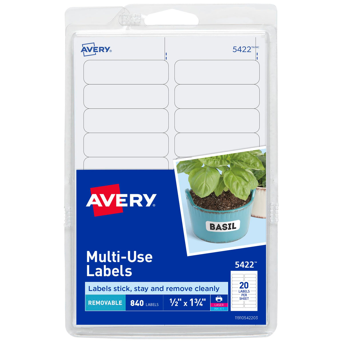 Avery Label 5422, 1/2" x 1 3/4", 840 Count