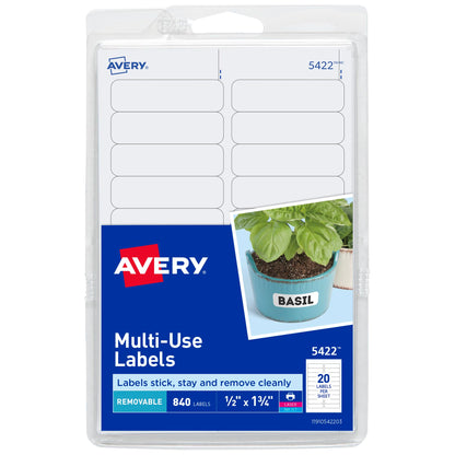 Avery Label 5422, 1/2" x 1 3/4", 840 Count
