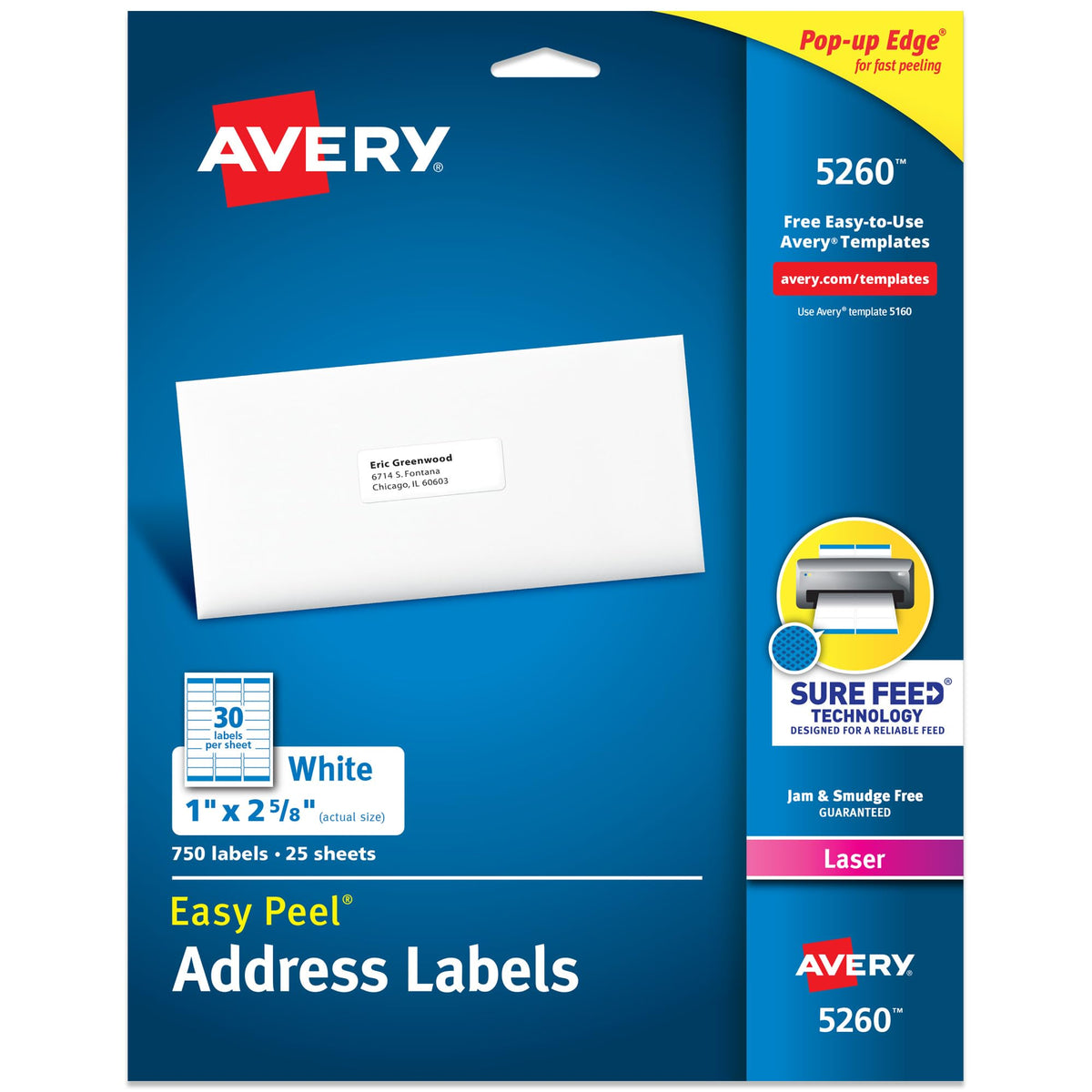 Avery Label 5260, 1" x 2 5/8", 750 Count