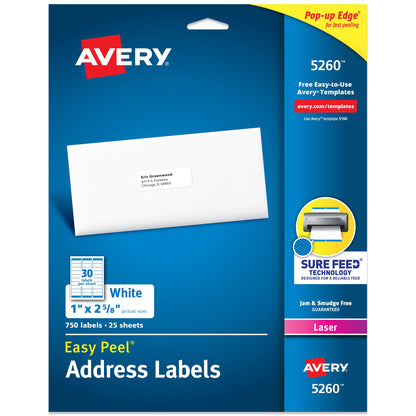 Avery Label 5260, 1" x 2 5/8", 750 Count