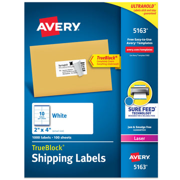 Avery Label 5163, 2" x 4", 1000 Count