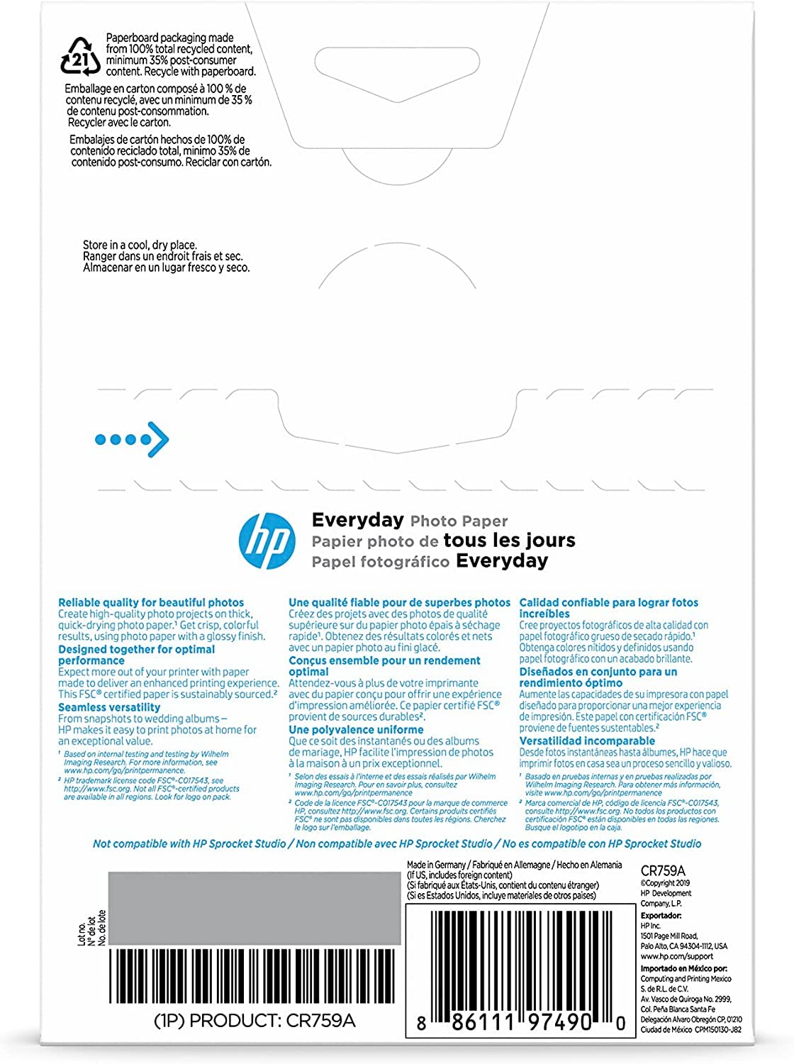 HP Print Copy Paper CR759A, 4 in x 6 in, 100 Count – view 3