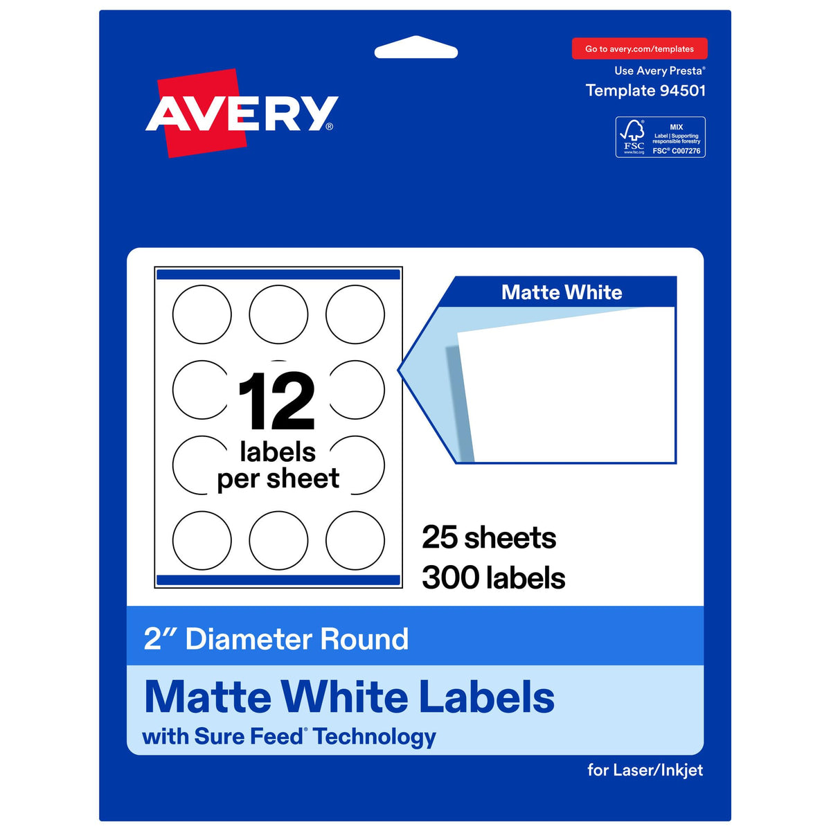 Avery Label 94501-WMP25, 2 Inch Diameter (300 Labels)