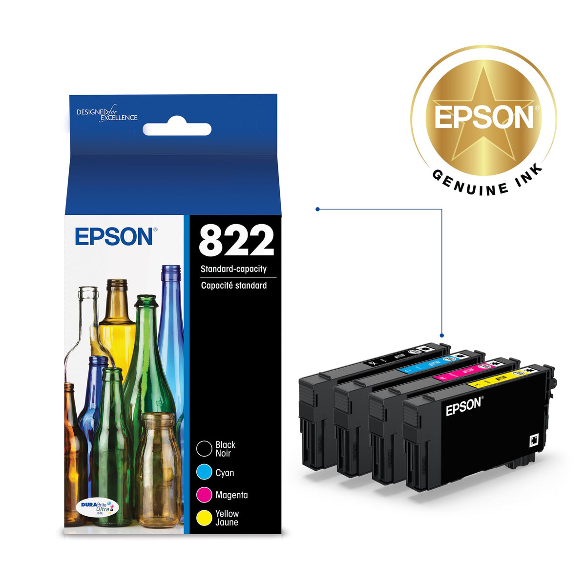 Epson Inkjet Printer Ink T822120-BCS, Standard Yield, 4 Count – view 2