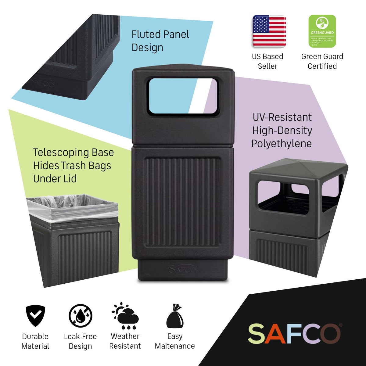 Safco Trash Can 9476BL, 38 Gallon Trash Can – view 3