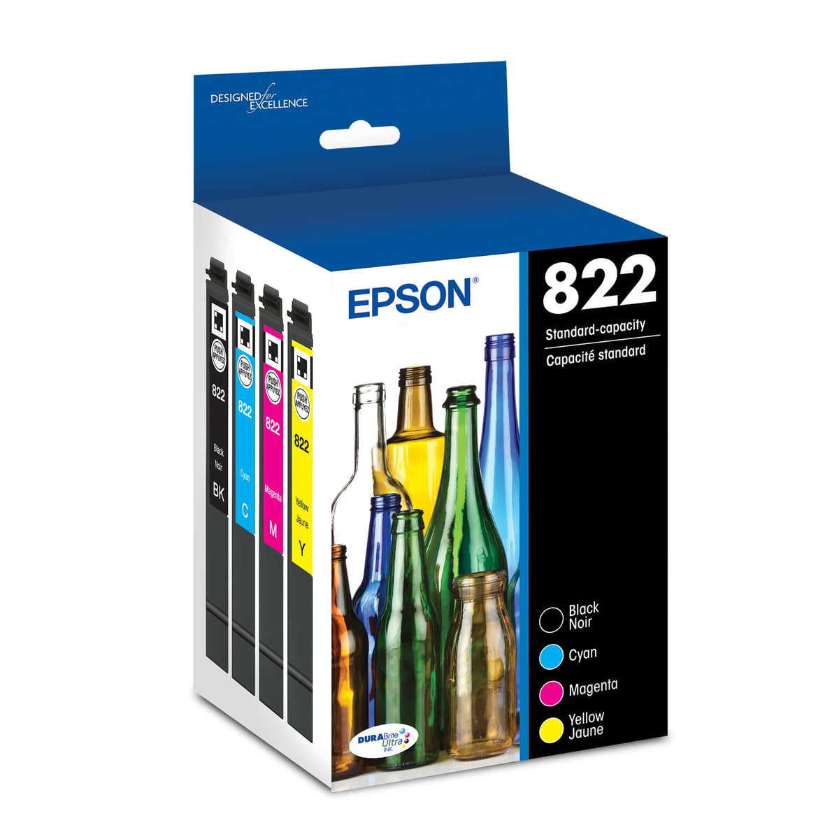 Epson Inkjet Printer Ink T822120-BCS, Standard Yield, 4 Count
