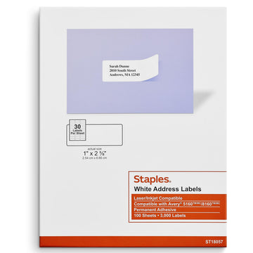 Staples Label 18057/SIWO100, 1" x 2-5/8", 3000 Count