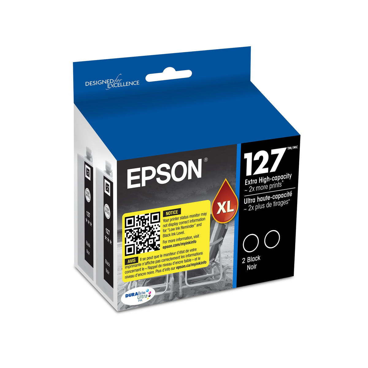 Epson Inkjet Printer Ink T127120-S, Dual pack, 2 Count