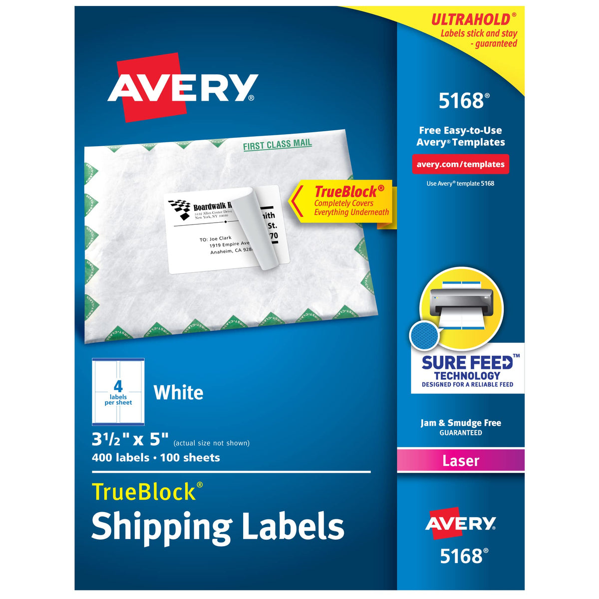Avery Label 5168, 3 1/2" x 5", 400 Count