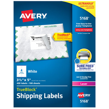 Avery Label 5168, 3 1/2" x 5", 400 Count