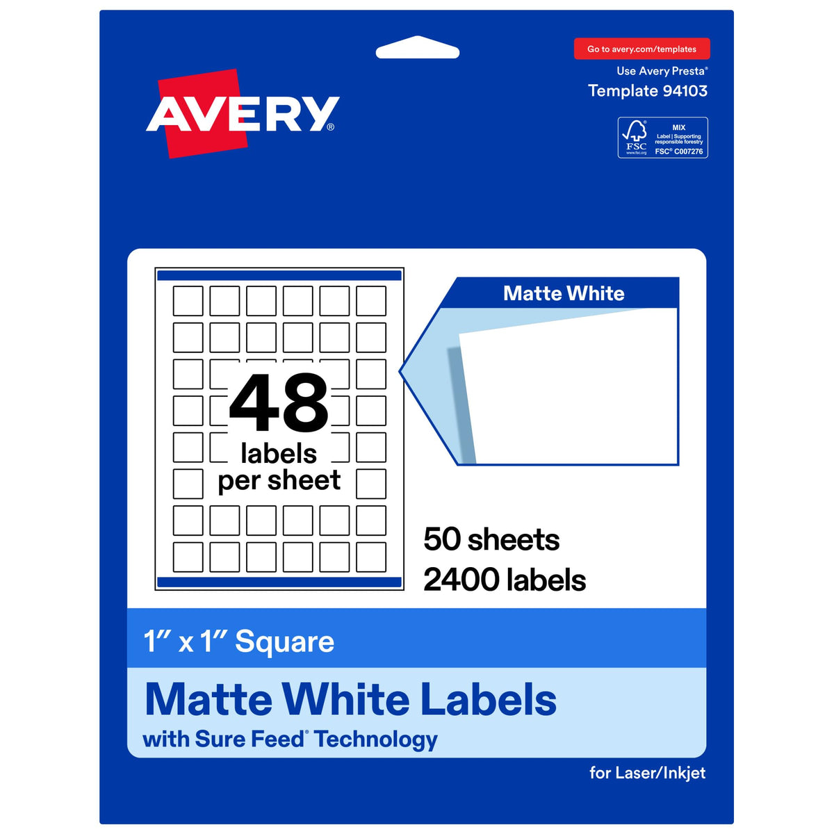 Avery Label 94103-WMP50, 1" x 1", 2400 Count