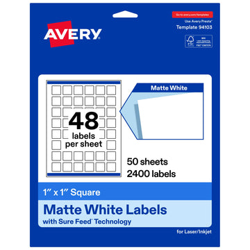Avery Label 94103-WMP50, 1" x 1", 2400 Count