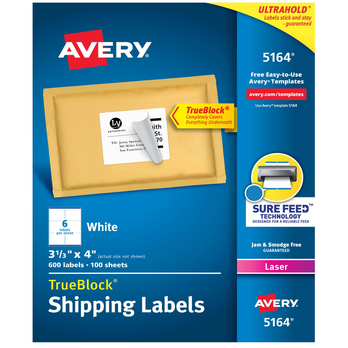 Avery Label 5164, 3-1/3 in. x 4 in., 600 Count
