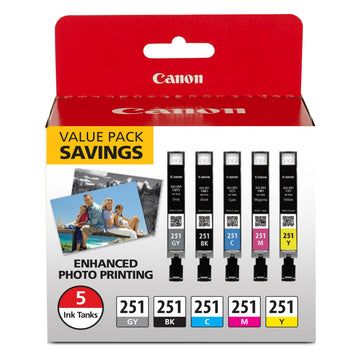 Canon Inkjet Printer Ink CLI-251 BKCMYGY 5 COLOR PACK