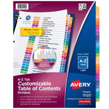 Avery Binder Divider 11125, 0.281 H x 11.0 L x 11.0 W, 26 Count