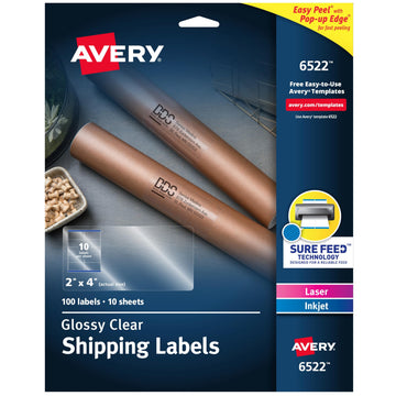 Avery Label 6522, 2 in. X 4 in., 100 Count