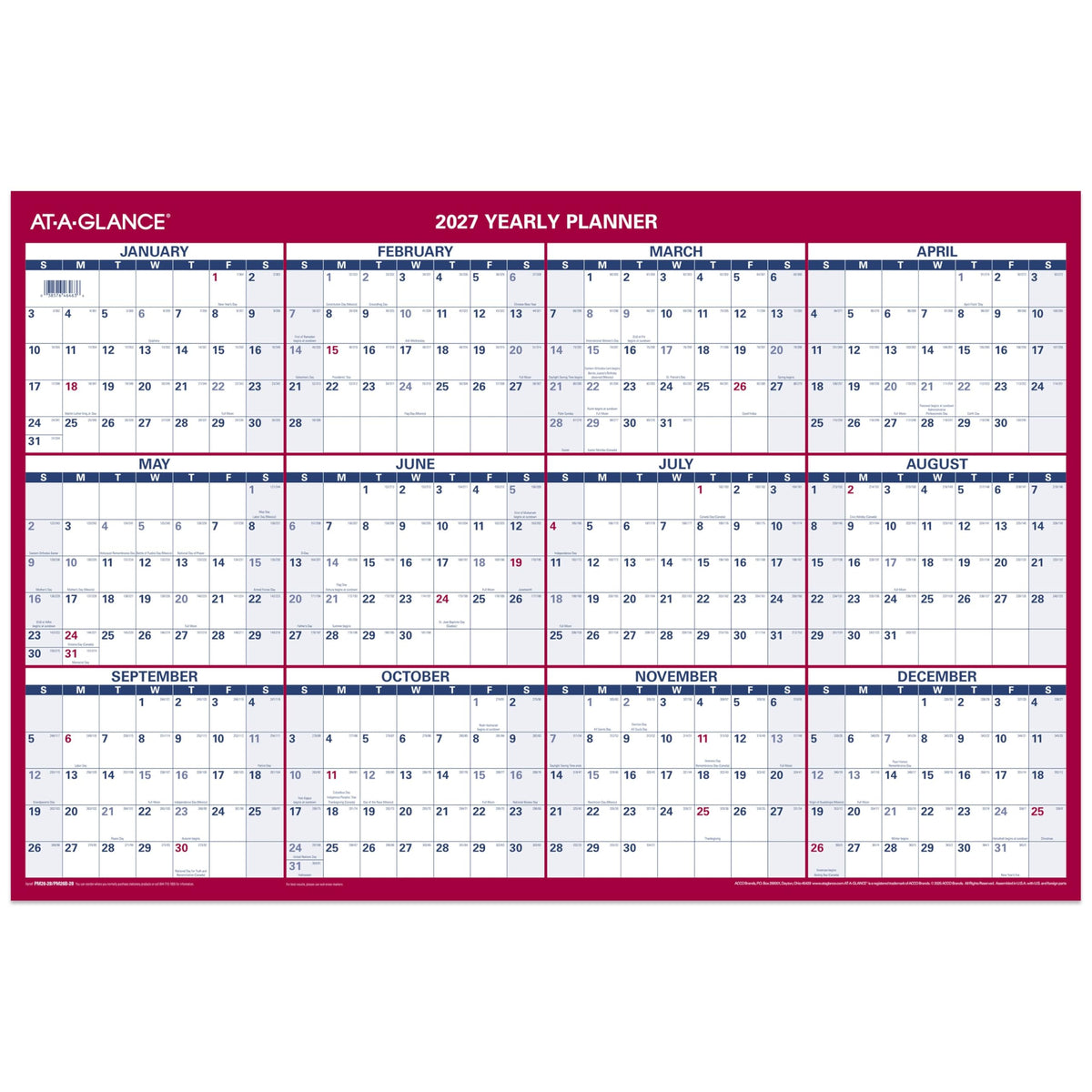 AT-A-GLANCE Calendar PM2628, 36"W x 24"H