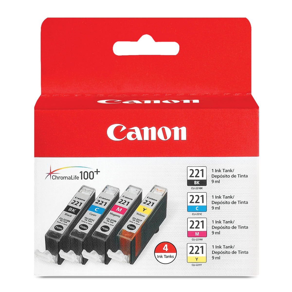 Canon Inkjet Printer Ink CLI221CLPK, -, 4 Count