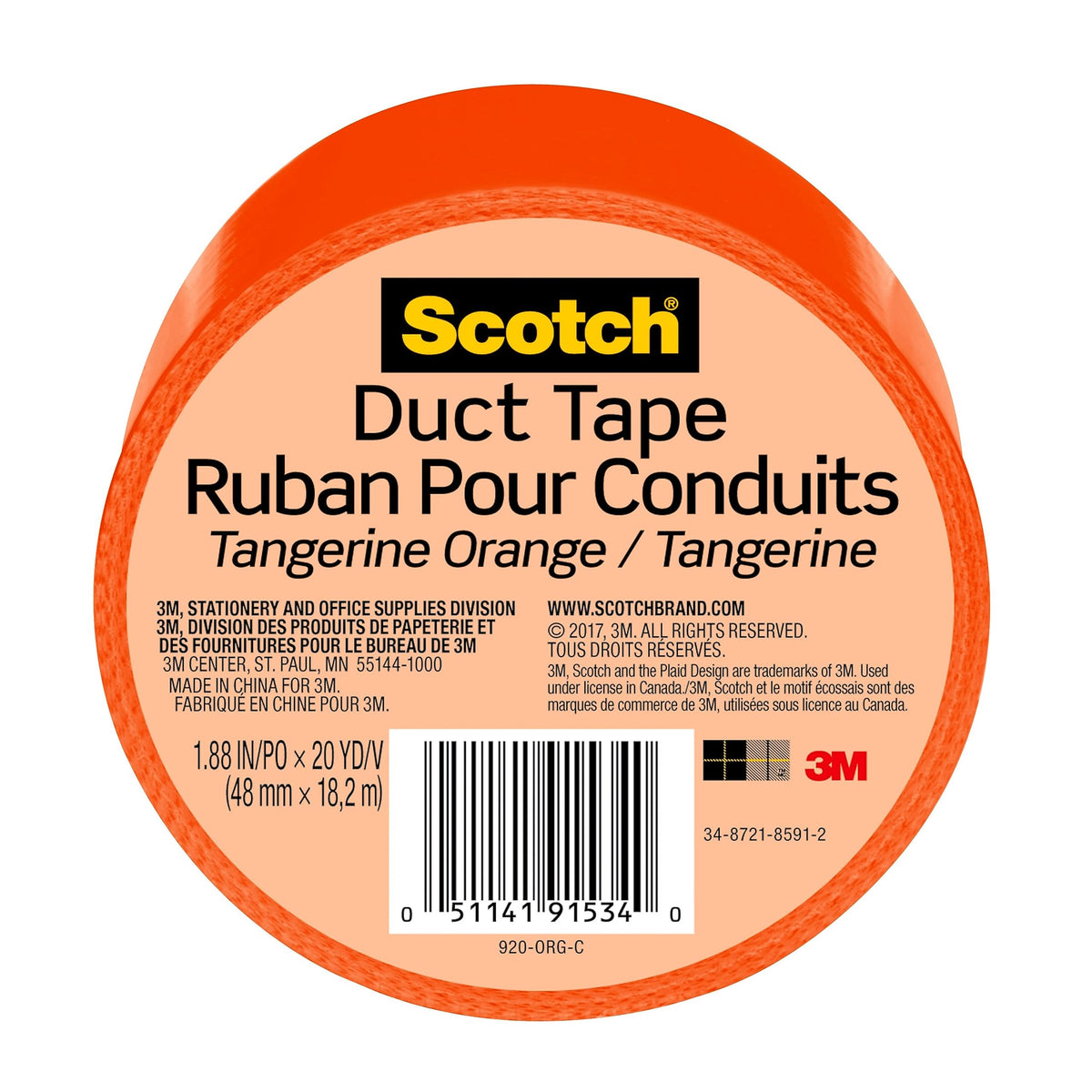 Scotch Adhesive Tapes 920-ORG-C, 1.88 in x 20 yd