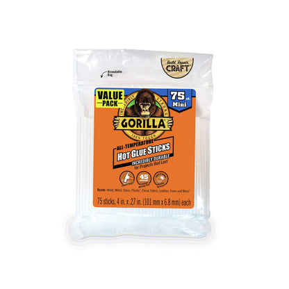 GORILLA Hot Glue Gun 3027502, 4" Sticks 75 Count