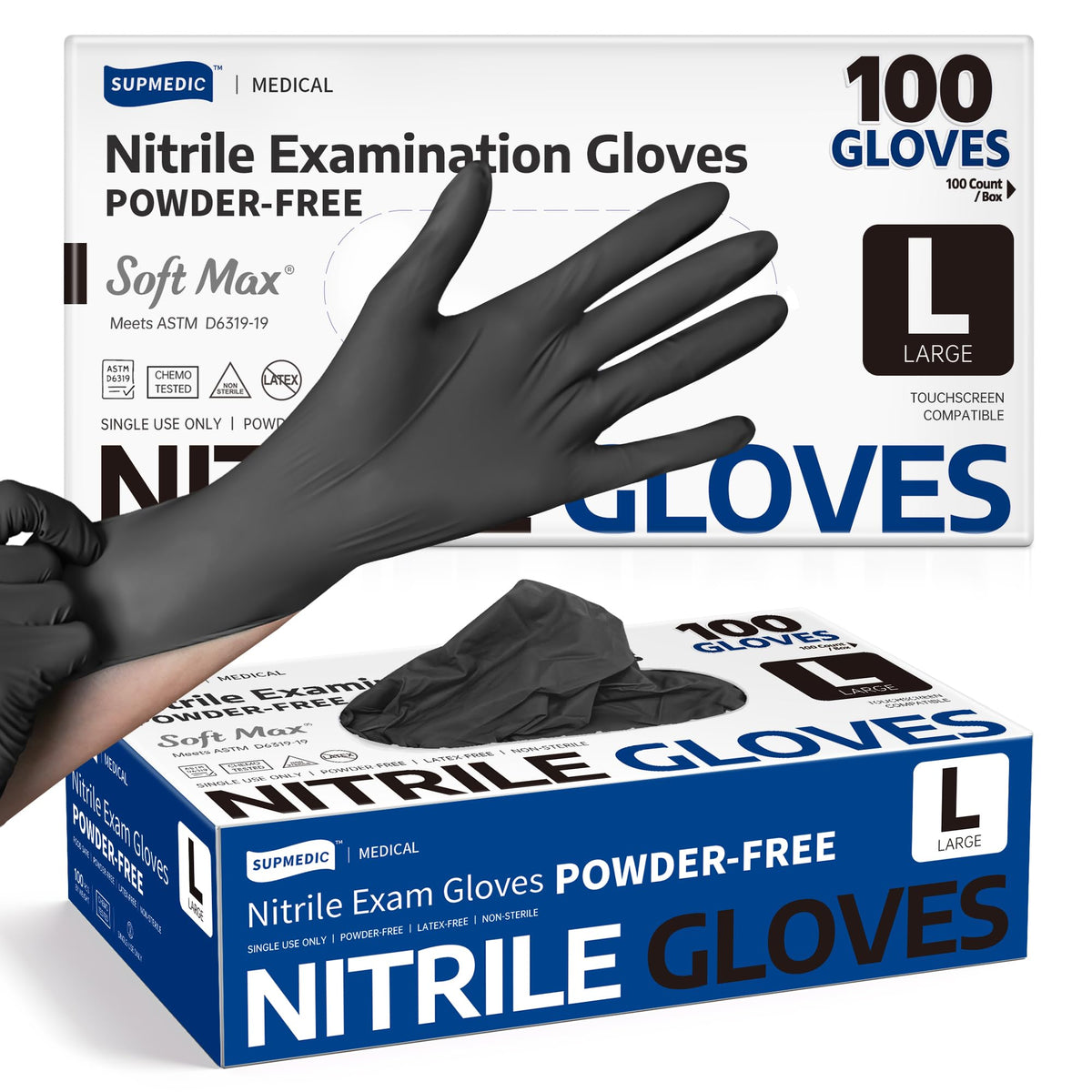 Supmedic Protective Glove SKF-Black, Large, 100 Count