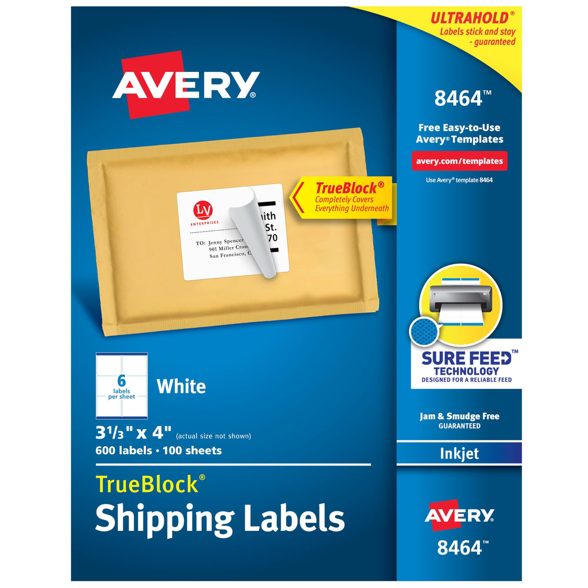 Avery Label 8464, 3 1/3" x 4", 600 Count