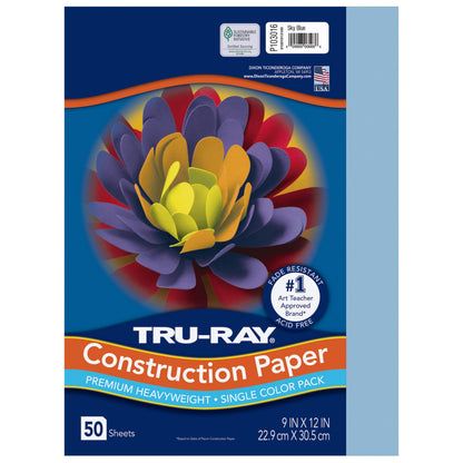 Tru-Ray Art Media Paper 103031, 9 x 12 in, 50 Count, Sky Blue