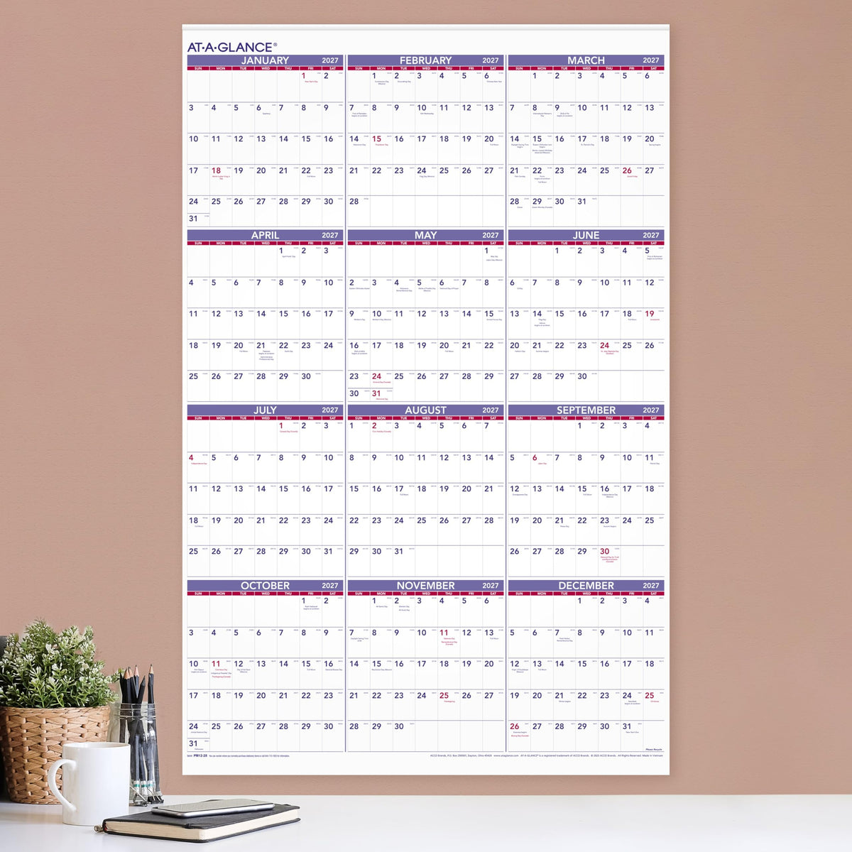 AT-A-GLANCE Calendar PM1228, 24"W x 36"H – view 3