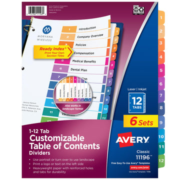 Avery Binder Divider 11196, 12 tabs, 6 Count