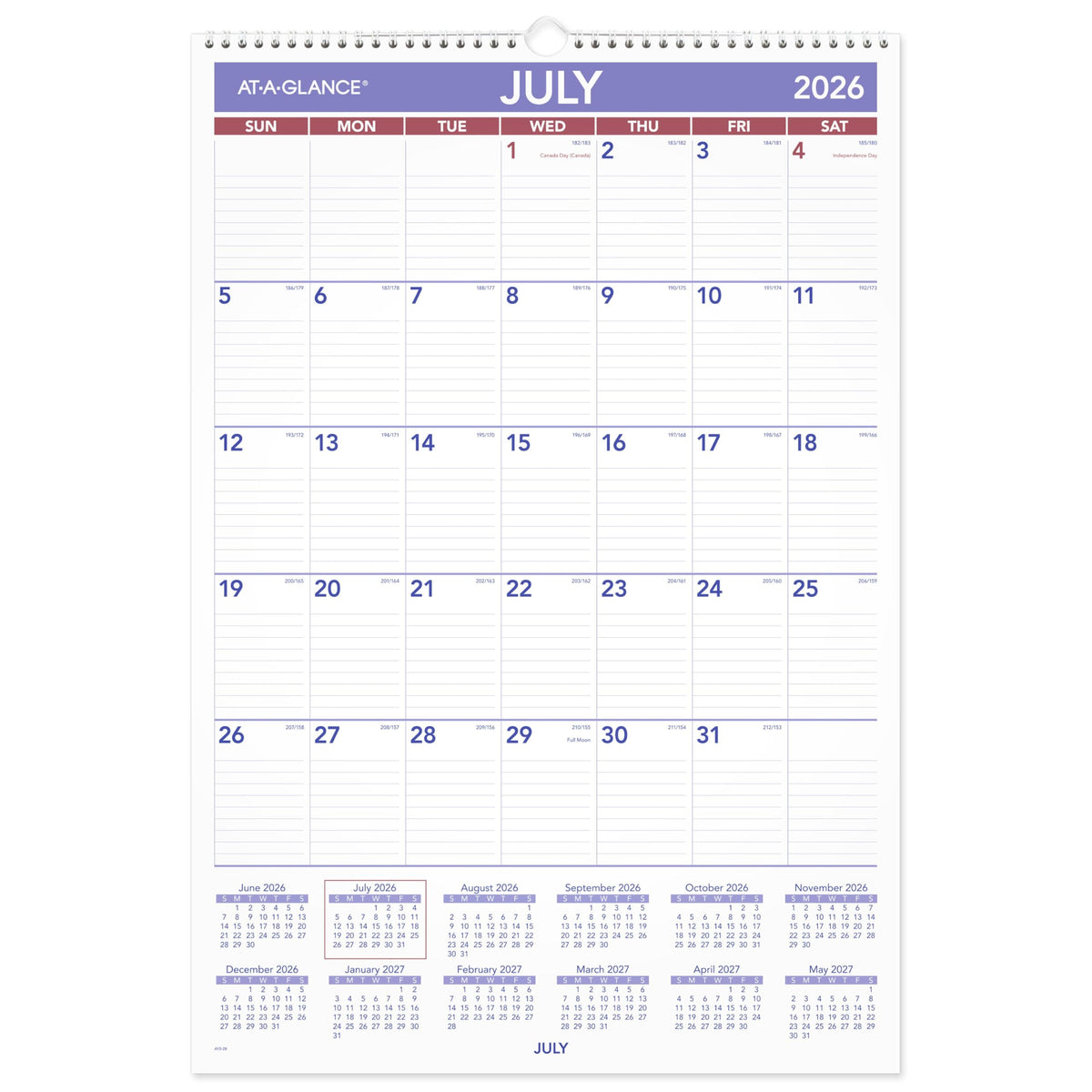 AT-A-GLANCE Calendar AY328, 15.5"W x 22-3/4"H