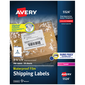 Avery Label 5524, 3-1/3" x 4", 300 Count