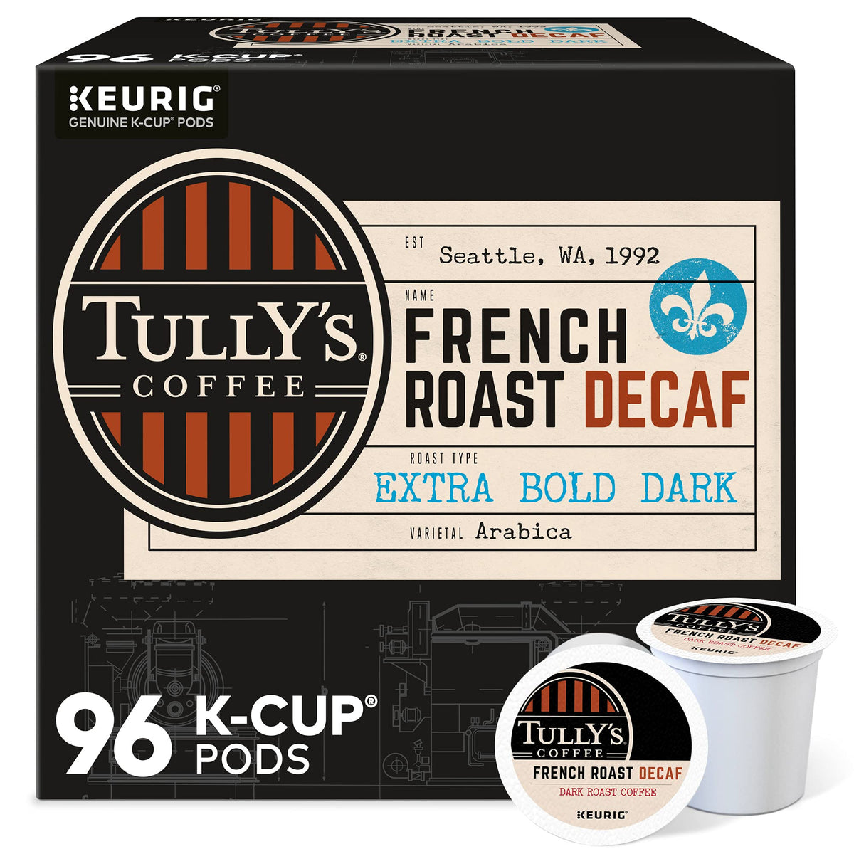 TULLY'S Coffee tuldecfr100, 24 Count (Pack of 4), 96 Count