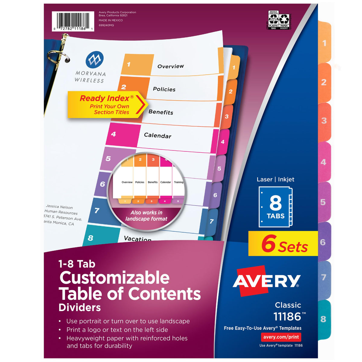 Avery Binder Divider 11186, 8 tabs, 6 Count