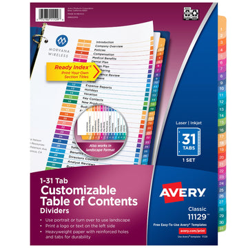 Avery Binder Divider 11129, 1-Pack, 31 Count