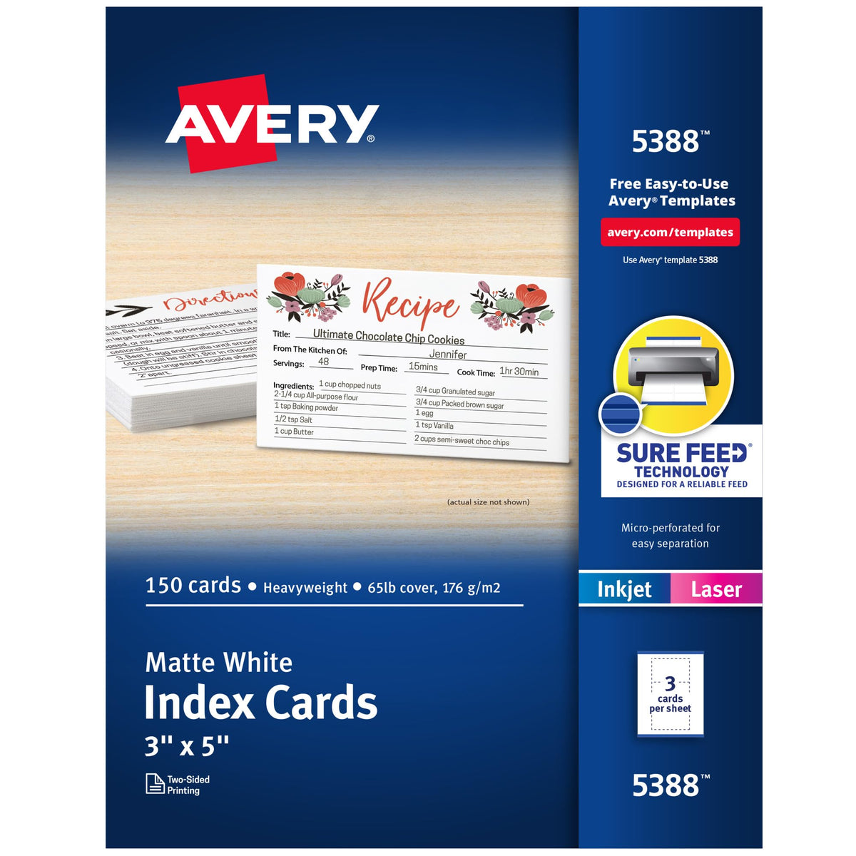 Avery Card Stock 5388, True, 150 Count