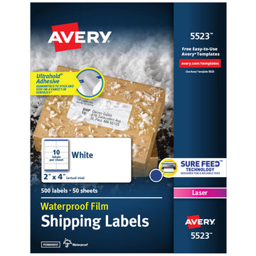 Avery Label 5523, 2" x 4", 500 Count