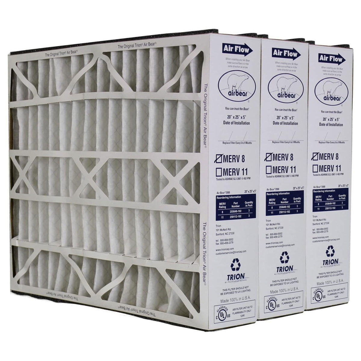 Trion Hvac Air Filter 255649-102, 20" x 25" x 5", 3 Count