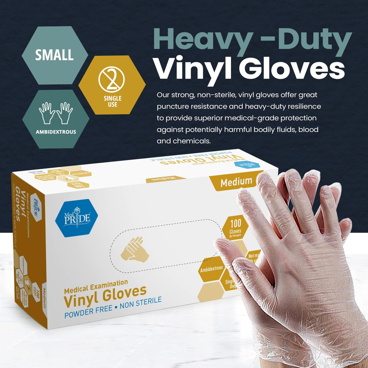 MED PRIDE Protective Glove 50904 - Box, Medium (Pack of 100) – view 2